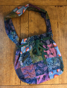 Green cotton and linen patchwork bag