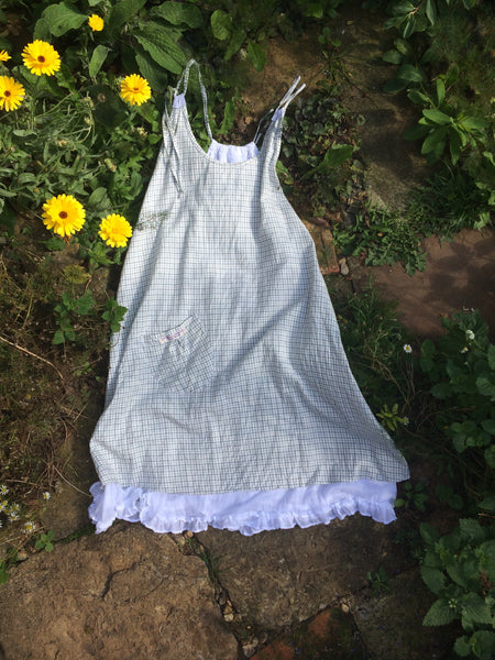 Blue checked two layered pinafore dress (46” bust)