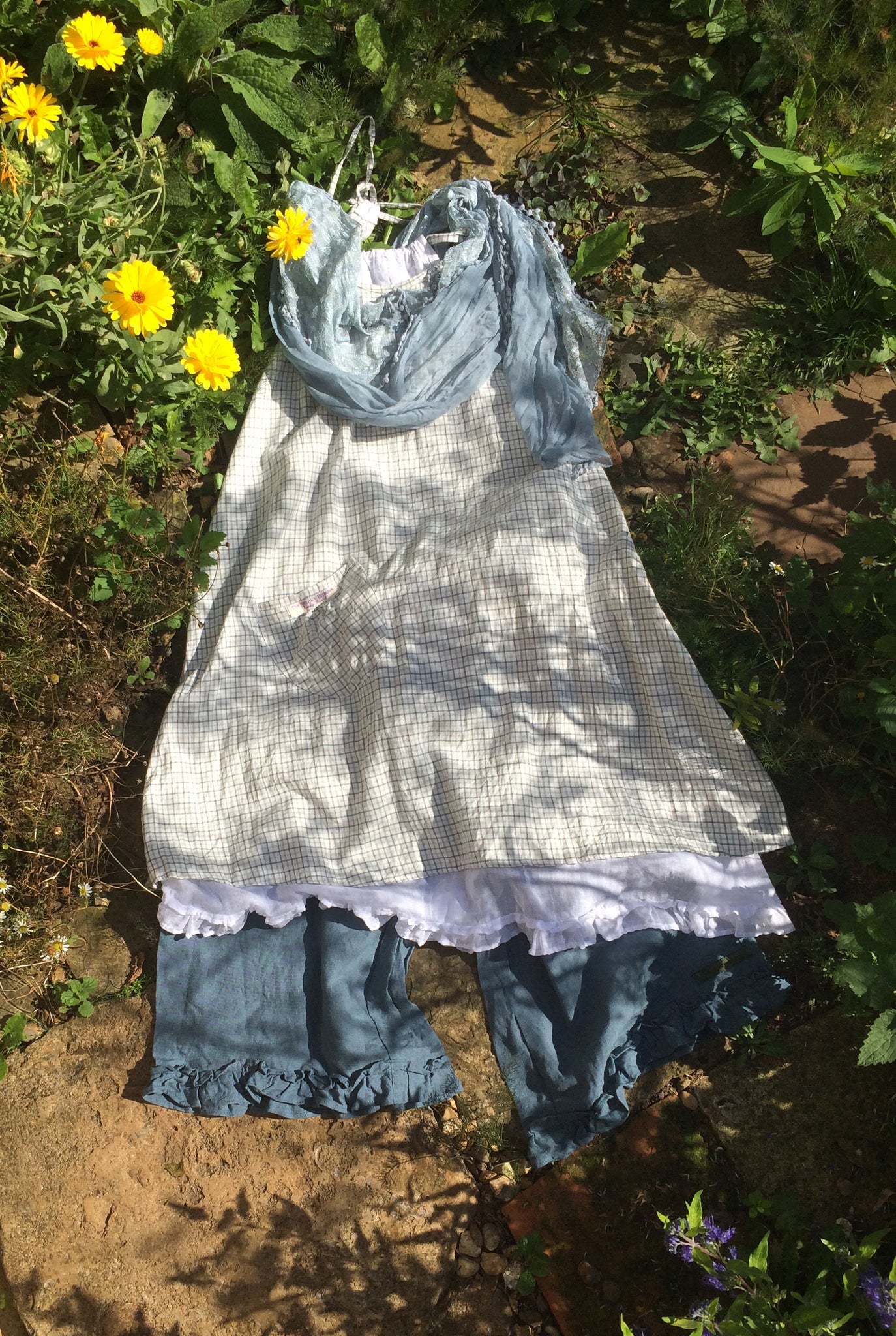 Blue checked two layered pinafore dress (46” bust)